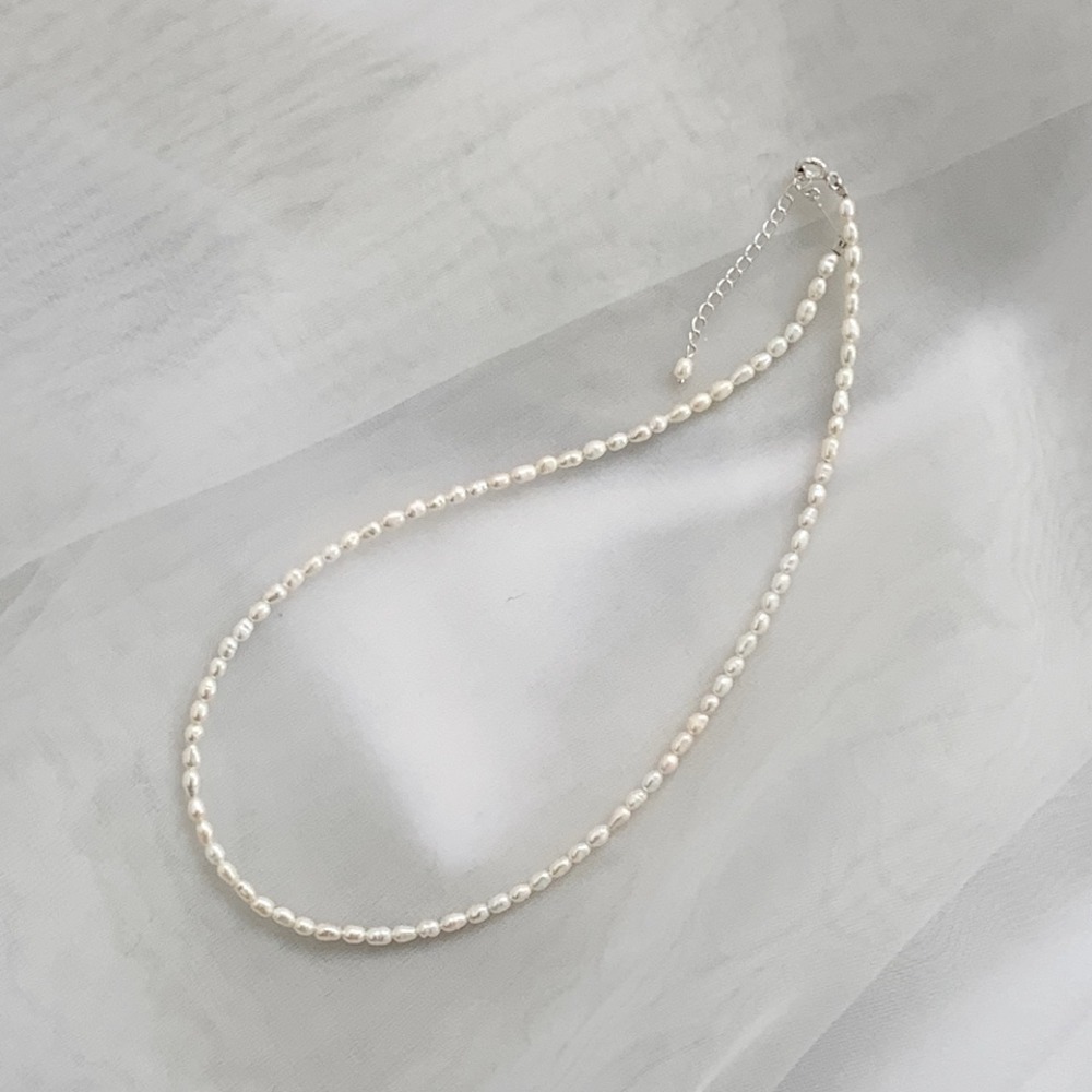 [S925] 3-4mm oval pearl necklace