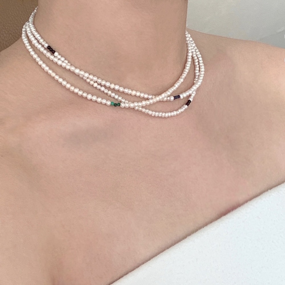 [S925] Gemstone pearl necklace