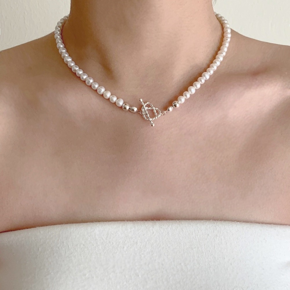 [S925] Love pretzel pearl necklace